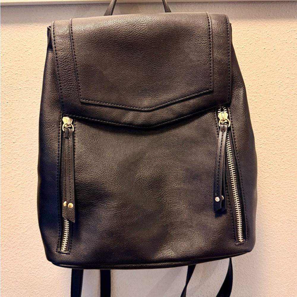 Express Black Faux Leather Backpack with Gold Hardware